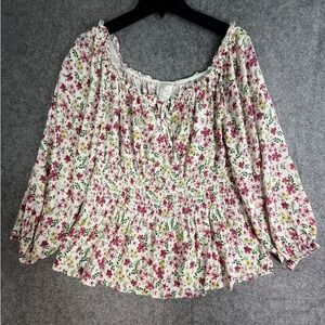 Floral Print Smocked Peasant Blouse Top Cottagecore Coquette Feminie Whimsy XXXL